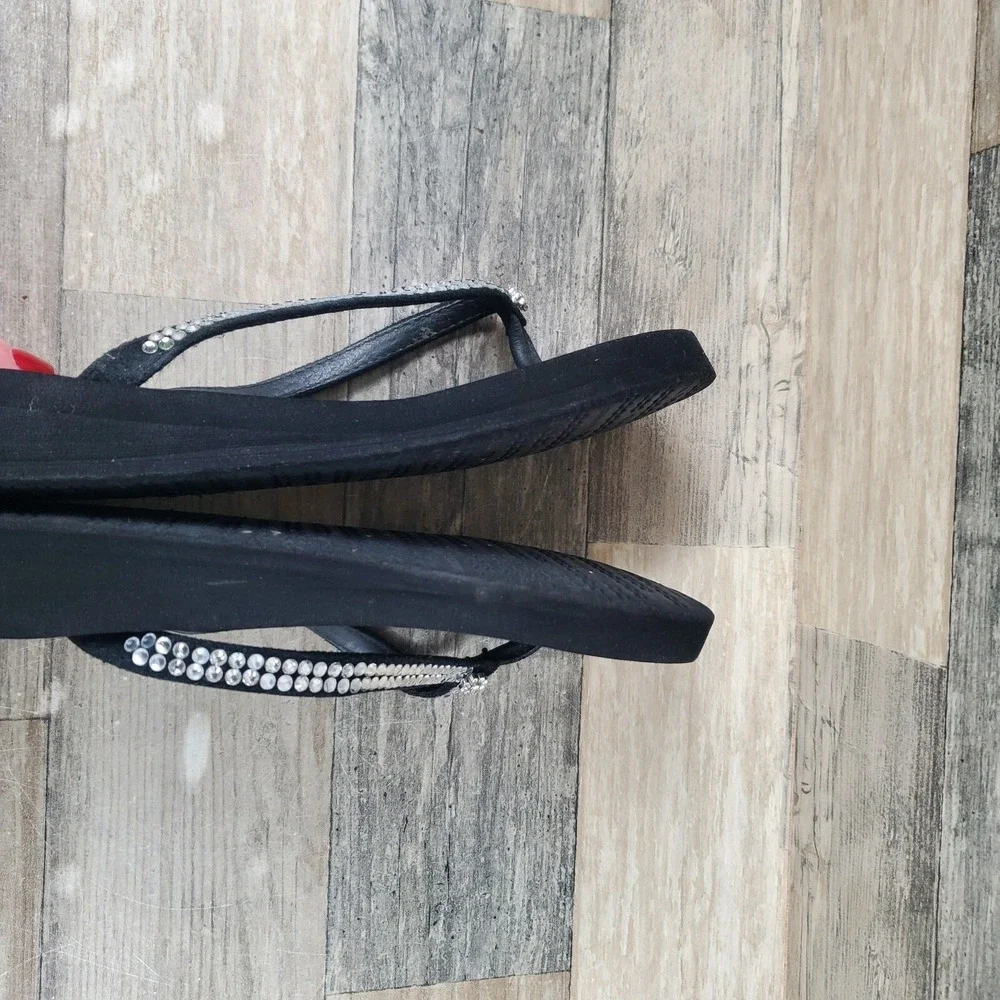 Yellow Box Jello Womens Flip Flops Sz 10 M Black Rhinestone Slip-On Sandals - Picture 9 of 12